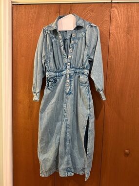 Free People Light Wash Denim Button-Front Dress